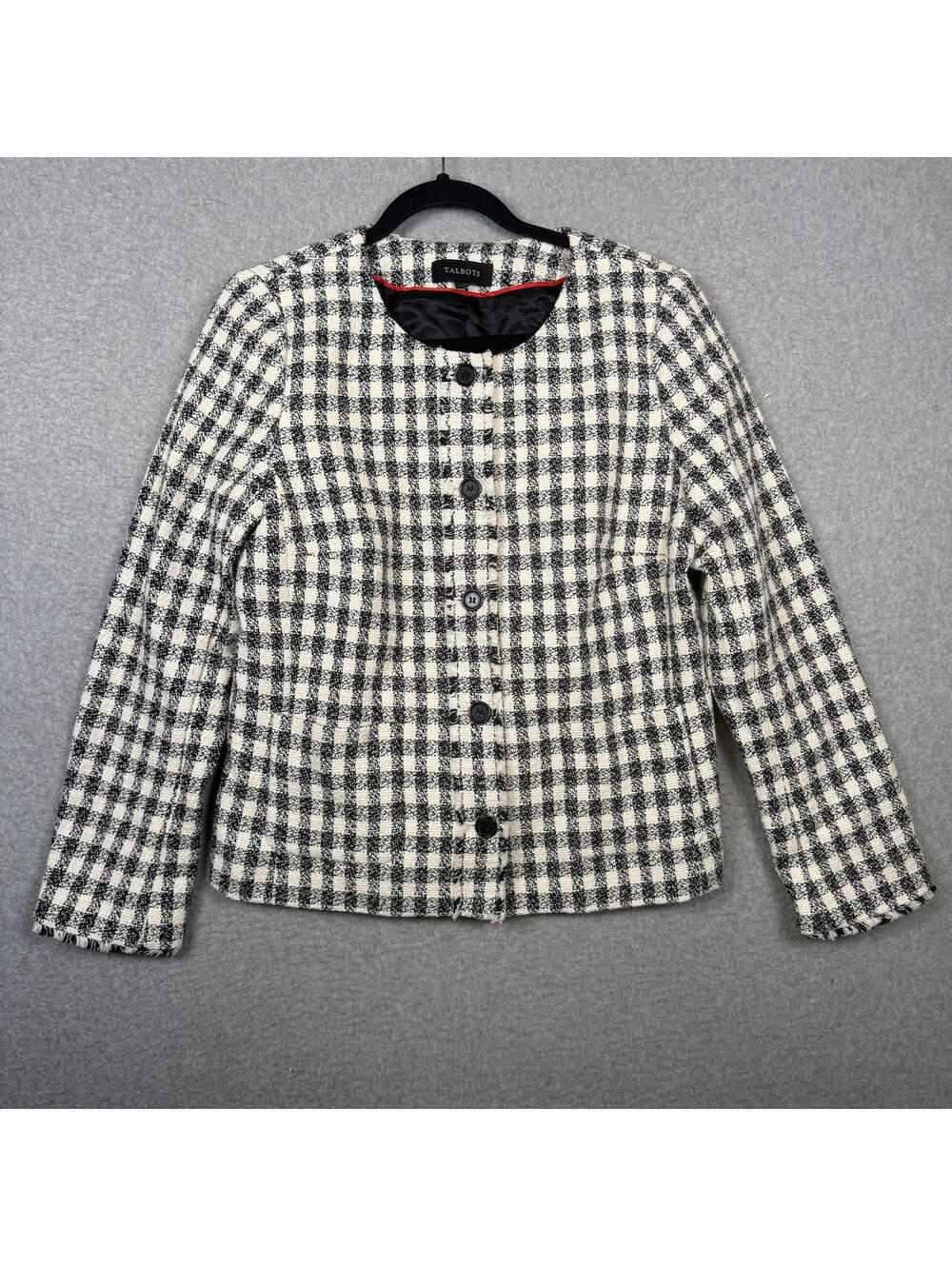 NWOT Talbots Women's Size 10 Black White Tweed Button Down Blazer Jacket